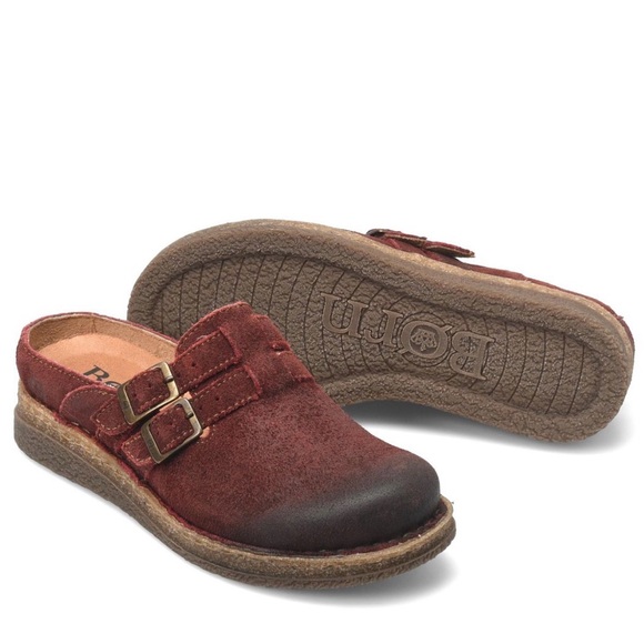 Born the Cort Clog in Burgundy Slip-On Leather Clogs with Buckles Sz 8 - Picture 6 of 7